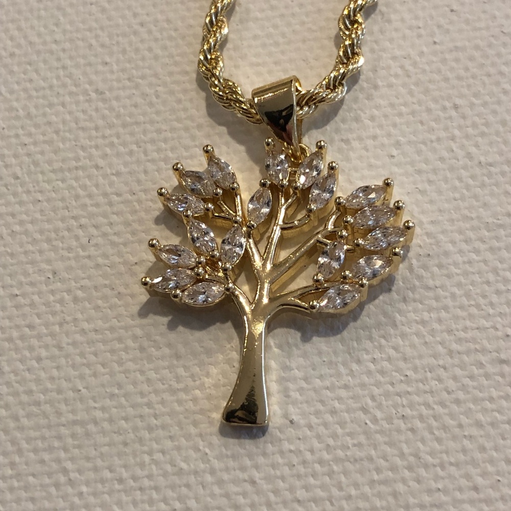 Gold Tree of Life Pendant Rope Necklace